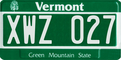 VT license plate XWZ027