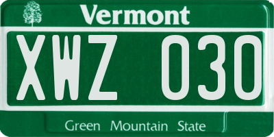 VT license plate XWZ030