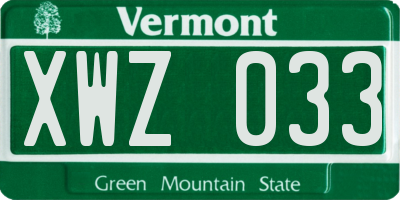 VT license plate XWZ033
