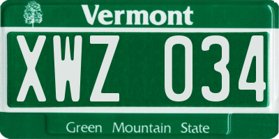 VT license plate XWZ034