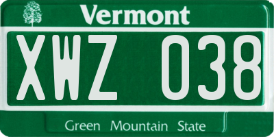 VT license plate XWZ038