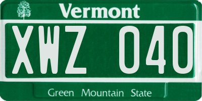 VT license plate XWZ040