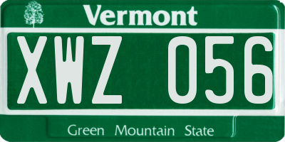 VT license plate XWZ056