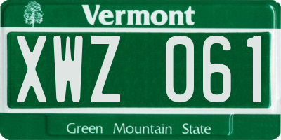 VT license plate XWZ061
