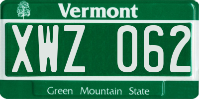 VT license plate XWZ062