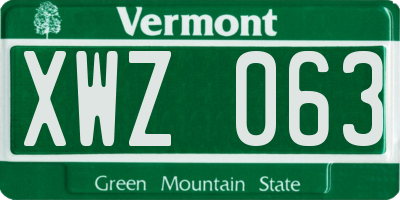 VT license plate XWZ063