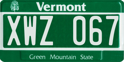 VT license plate XWZ067