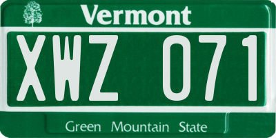 VT license plate XWZ071