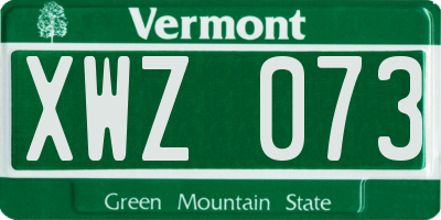 VT license plate XWZ073