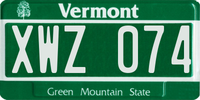 VT license plate XWZ074