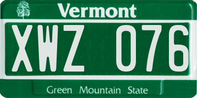 VT license plate XWZ076