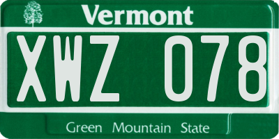 VT license plate XWZ078