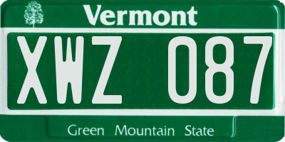 VT license plate XWZ087