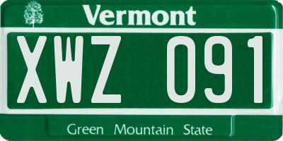 VT license plate XWZ091