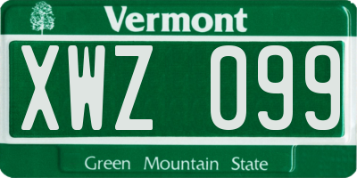 VT license plate XWZ099