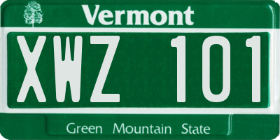 VT license plate XWZ101