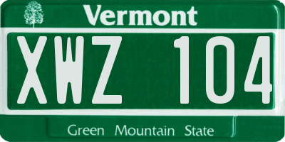VT license plate XWZ104