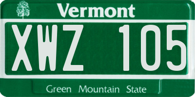 VT license plate XWZ105