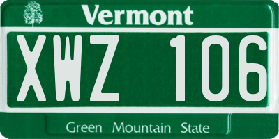 VT license plate XWZ106