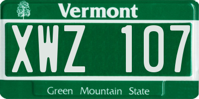 VT license plate XWZ107