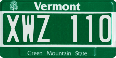 VT license plate XWZ110