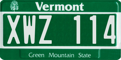 VT license plate XWZ114
