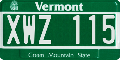 VT license plate XWZ115