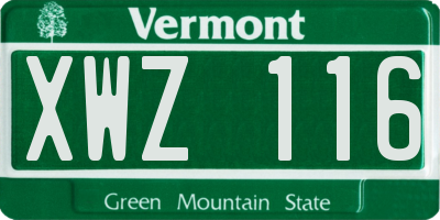 VT license plate XWZ116