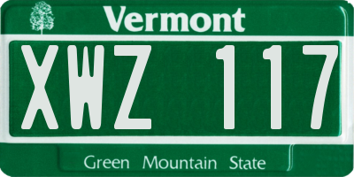 VT license plate XWZ117