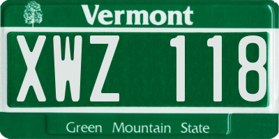 VT license plate XWZ118