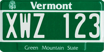 VT license plate XWZ123