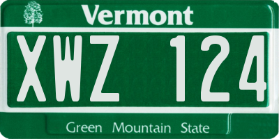 VT license plate XWZ124