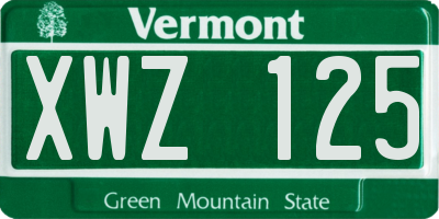 VT license plate XWZ125