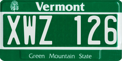 VT license plate XWZ126
