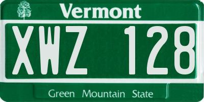 VT license plate XWZ128