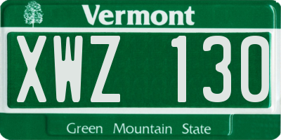 VT license plate XWZ130