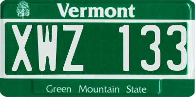 VT license plate XWZ133