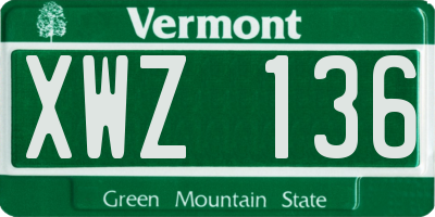 VT license plate XWZ136