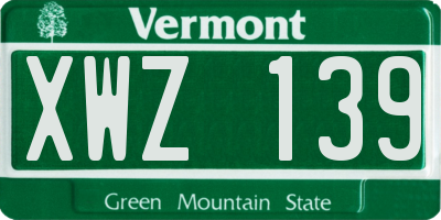 VT license plate XWZ139