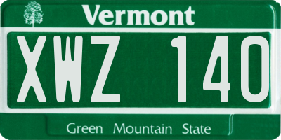 VT license plate XWZ140