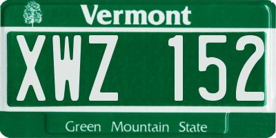 VT license plate XWZ152