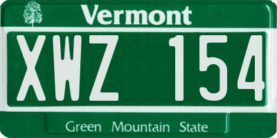 VT license plate XWZ154