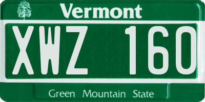 VT license plate XWZ160