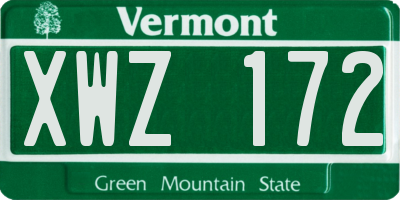 VT license plate XWZ172