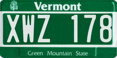 VT license plate XWZ178
