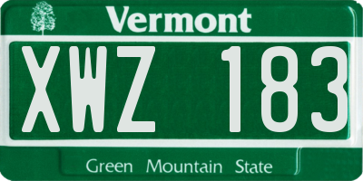 VT license plate XWZ183