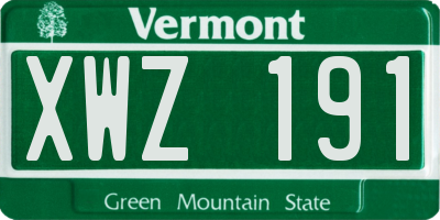 VT license plate XWZ191