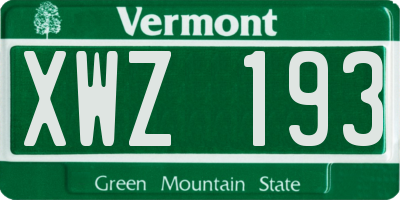 VT license plate XWZ193