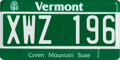 VT license plate XWZ196