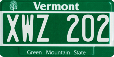 VT license plate XWZ202